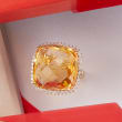 25.00 Carat Citrine and .80 ct. t.w. Diamond Ring in 14kt Yellow Gold
