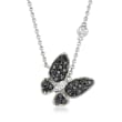C. 1990 Vintage .70 ct. t.w. Black and White Diamond Butterfly Necklace in 18kt White Gold