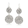 Sterling Silver Textured Double Circle Drop Earrings