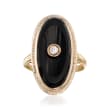C. 1950 Vintage Black Onyx Ring with Diamond Accent in 14kt Two-Tone Gold