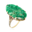 C. 1950 Vintage Carved Green Jade Ring in 14kt White Gold