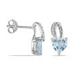 1.30 ct. t.w. Aquamarine Heart Earrings with Diamond Accents in Sterling Silver