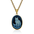 Blue Agate Cat Cameo Pendant Necklace in 14kt Yellow Gold