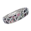 Belle Etoile &quot;Sirena&quot; Black Mother-Of-Pearl and .30 ct. t.w. CZ Bangle Bracelet in Sterling Silver