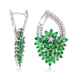 5.00 ct. t.w. Tsavorite and .67 ct. t.w. Diamond Floral Drop Earrings in 14kt White Gold