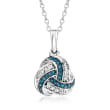 .10 ct. t.w. Blue and White Diamond Love Knot Pendant Necklace in Sterling Silver