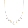 .43 ct. t.w. Diamond Moon and Star Necklace in 14kt Two-Tone Gold