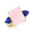 Pink Opal and Lapis Ring in 18kt Yellow Gold Over Sterling