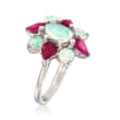 Ethiopian Opal and 1.20 ct. t.w. Ruby Flower Ring in Sterling Silver 