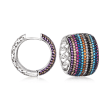 1.00 ct. t.w. Simulated Multi-Gemstone and .80 ct. t.w. Multicolored CZs Hoop Earrings in Sterling Silver
