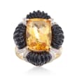 8.25 Carat Citrine and Black Onyx Ring with Diamonds in 14kt Yellow Gold