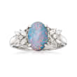 C. 1980 Vintage 10x7mm Black Opal and .20 ct. t.w. Diamond Ring in Platinum