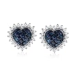 2.50 ct. t.w. Sapphire and 1.15 ct. t.w. Diamond Heart Earrings in 14kt White Gold