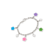 Child's Sterling Silver and Multicolored Enamel Flower Charm Bracelet