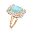 C. 1950 Vintage Opal and .75 ct. t.w. Diamond Frame Ring in 14kt White Gold