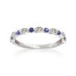 Henri Daussi .20 ct. t.w. Diamond and Sapphire Wedding Ring in 14kt White Gold