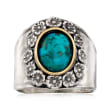 Bezel-Set Turquoise Flower Ring in Sterling Silver and 14kt Gold