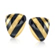 C. 1990 Vintage Angela Cummings Black Onyx Striped Clip-On Earrings in 18kt Yellow Gold