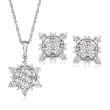 .20 ct. t.w. Diamond Snowflake Jewelry Set: Earrings and Pendant Necklace in Sterling Silver