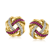 .40 ct. t.w. Ruby and .10 ct. t.w. Diamond Love Knot Earrings in 18kt Gold Over Sterling