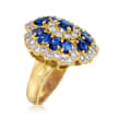 C. 1990 Vintage 3.19 ct. t.w. Sapphire and 1.27 ct. t.w. Diamond Floral Ring in 18kt Yellow Gold