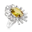 C. 1980 Vintage 10.02 Carat Sphene and .51 ct. t.w. Diamond Flower Ring in 18kt White Gold