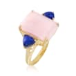 Pink Opal and Lapis Ring in 18kt Yellow Gold Over Sterling