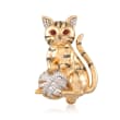 .16 ct. t.w. Diamond Cat Pin/Pendant with Garnet Accents in 18kt Gold Over Sterling