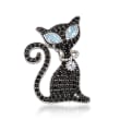 2.00 ct. t.w. Black Spinel and 1.60 ct. t.w. Sky Blue and White Topaz Cat Pin/Pendant Necklace in Sterling