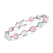Pink and White Ethiopian Opal Link Bracelet in Sterling Silver 
