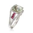 4.20 Carat Green Prasiolite and .40 ct. t.w. Rhodolite Garnet Ring with Diamonds in 14kt White Gold