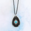 Black Onyx, Turquoise and White Topaz Star Necklace in Sterling Silver with a Black Silk Cord