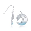 Larimar and .55 ct. t.w. CZ Wave Drop Earrings in Sterling Silver