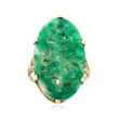 C. 1950 Vintage Carved Green Jade Ring in 14kt White Gold