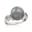 11-11.5mm Black Cultured Tahitian Pearl Ring with .28 ct. t.w. Diamonds in 14kt White Gold