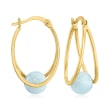 8-8.5mm Milky Aquamarine Bead Double-Hoop Earrings in 18kt Gold Over Sterling