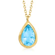 Gabriel Designs 1.40 Carat Pear-Shaped Swiss Blue Topaz Necklace in 14kt Yellow Gold