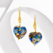 Italian Multicolored Murano Glass Heart Bead Drop Earrings with 18kt Gold Over Sterling