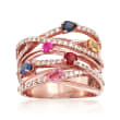 1.25 ct. t.w. Multi-Gem and .63 ct. t.w. Diamond Highway Ring in 14kt Rose Gold