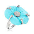 Italian Simulated Turquoise and .40 ct. t.w. CZ Flower Ring in Sterling Silver