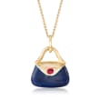 C. 2000 Vintage Multicolored Enamel Purse Pendant Necklace in 14kt Yellow Gold
