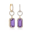 8.00 ct. t.w. Amethyst and 1.00 ct. t.w. White Zircon Open-Circle Drop Earrings in 18kt Gold Over Sterling
