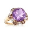 4.90 Carat Amethyst and .60 ct. t.w. Smoky Quartz Ring with White Topaz in 18kt Gold Over Sterling
