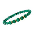 6-8mm Malachite Bead and .24 ct. t.w. Diamond Stretch Bracelet with 18kt Gold Over Sterling