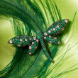 2.00 ct. t.w. Emerald and .70 ct. t.w. White Topaz Dragonfly Pin in Sterling Silver