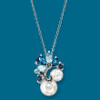 7-9.5mm Cultured Pearl and 1.90 ct. t.w. Multi-Gemstone Pendant Necklace in Sterling Silver