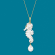 Mother-of-Pearl Seahorse Pendant with 9mm Cultured Pearl in 14kt Yellow Gold