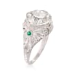 C. 1990 Vintage 4.31 ct. t.w. Certified Diamond Ring with Emeralds in Platinum