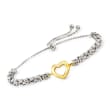 Open-Space Heart Byzantine Bolo Bracelet in Sterling Silver and 14kt Yellow Gold