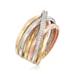 .22 ct. t.w. Diamond Multi-Row Sash Ring in 14kt Tri-Colored Gold